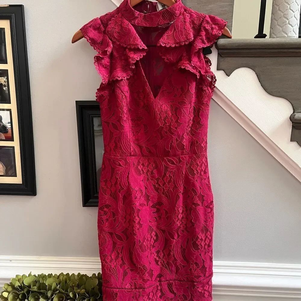Adelyn Rae Burgundy Lace MIDI Dress sz XS EUC